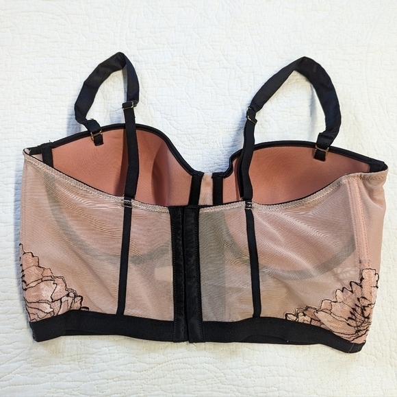 Auden Long line Bra Bustier Sheer Pink Mesh with Floral Lace M coquette - Picture 3 of 7